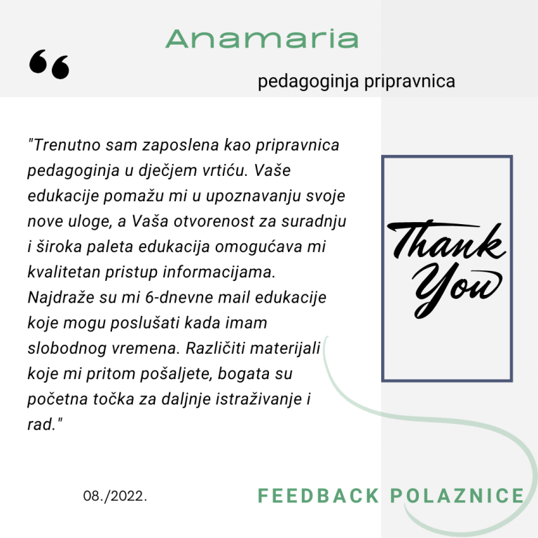 Feedback povratna informacija EduList edukacija Anamaria pedagoginja pripravnica