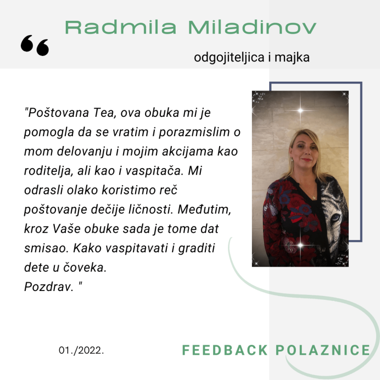 Feedback povratna informacija EduList edukacija Radmila Miladinov odgojiteljica i majka