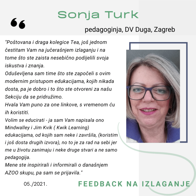 Feedback povratna informacija EduList edukacija Sonja Turk pedagoginja DV Duga
