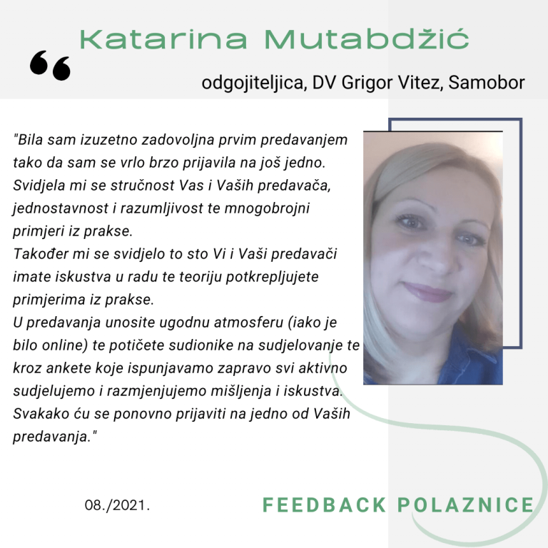 Feedback povratna informacija EduList edukacija Katarina Mutabdžić odgojiteljica DV Grigor Vitez, Samobor
