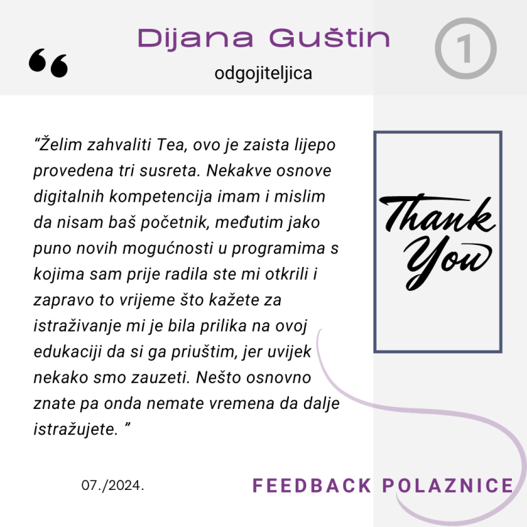 Feedback povratna informacija EduList edukacija odgojiteljica Dijana Guštin