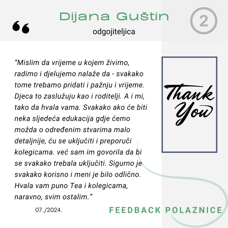 Feedback povratna informacija EduList edukacija odgojiteljica Dijana Guštin