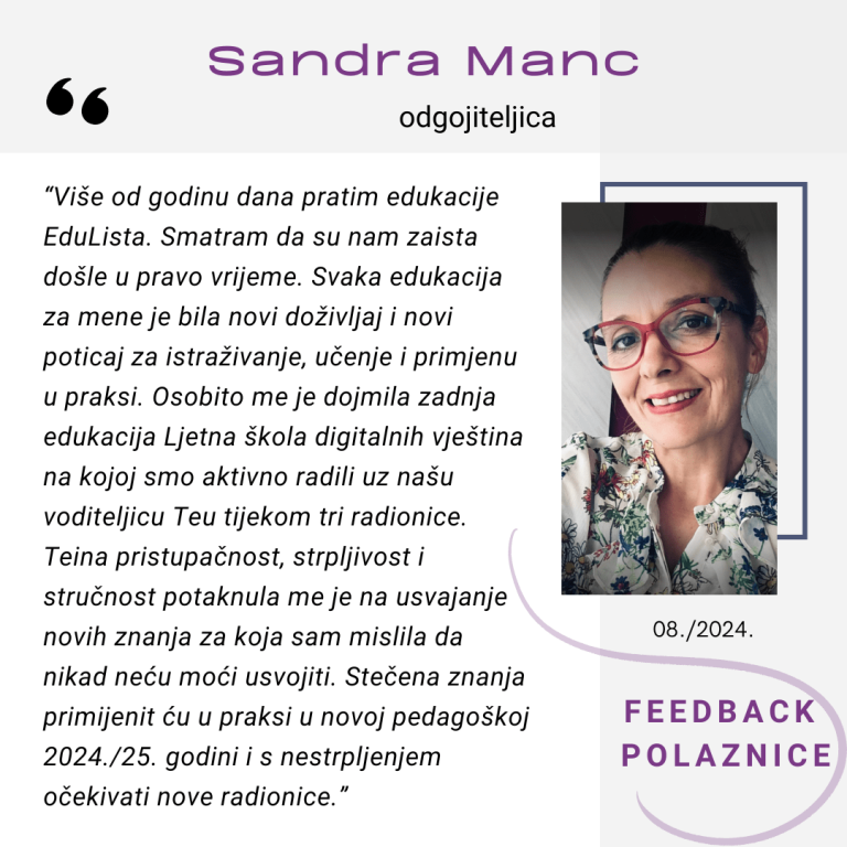 Feedback povratna informacija EduList edukacija odgojiteljica Sandra Manc