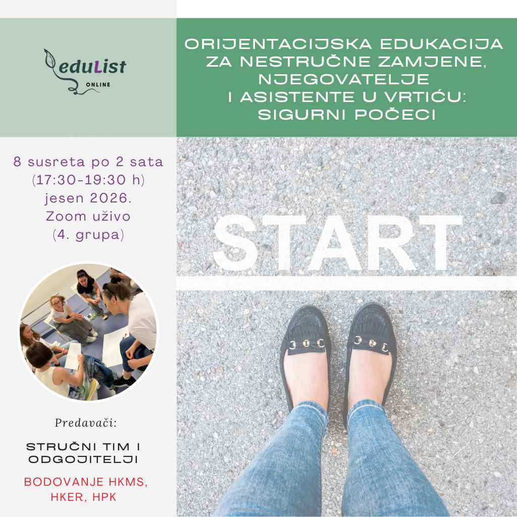 Orijentacijska edukacija za nestručne zamjene, njegovatelje i asistente u vrtiću sigurni počeci- EduList edukacije