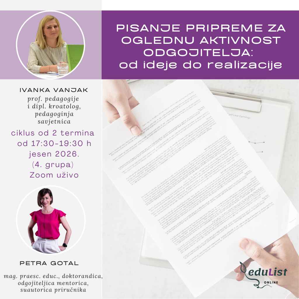 Priprema za oglednu aktivnost odgojitelja – online edukacija