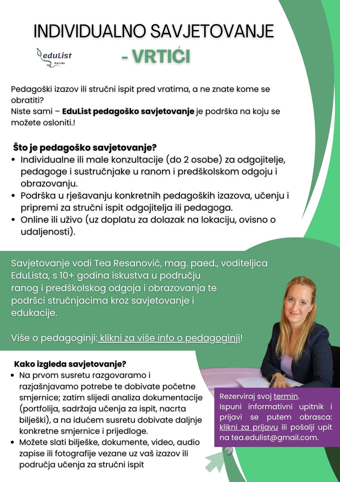 EduList individualno pedagoško savjetovanje odgojitelja, stručnjaka, pripreme za stručni ispit, odgojni izazovi