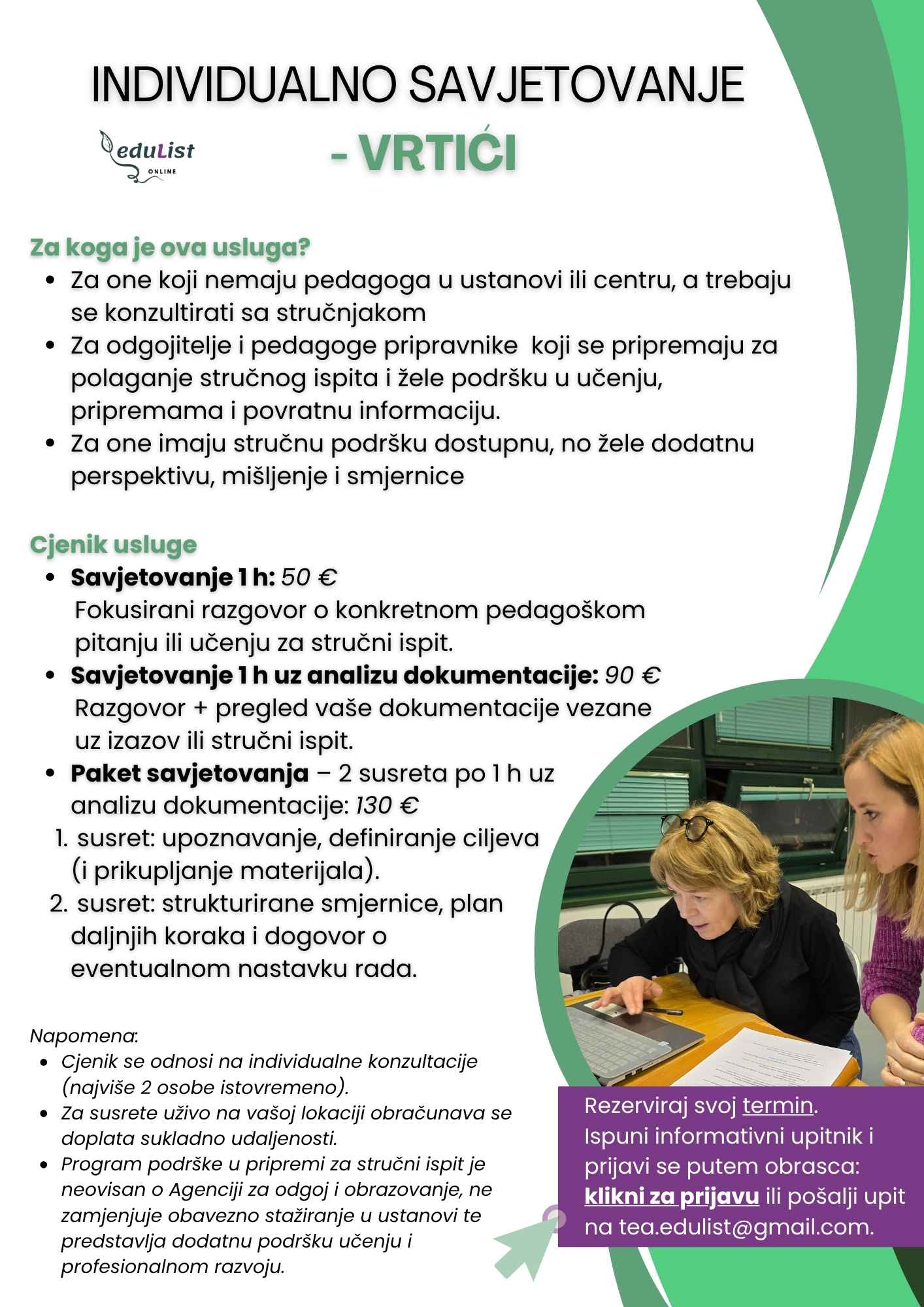 EduList individualno pedagoško savjetovanje odgojitelja, stručnjaka, pripreme za stručni ispit, odgojni izazovi