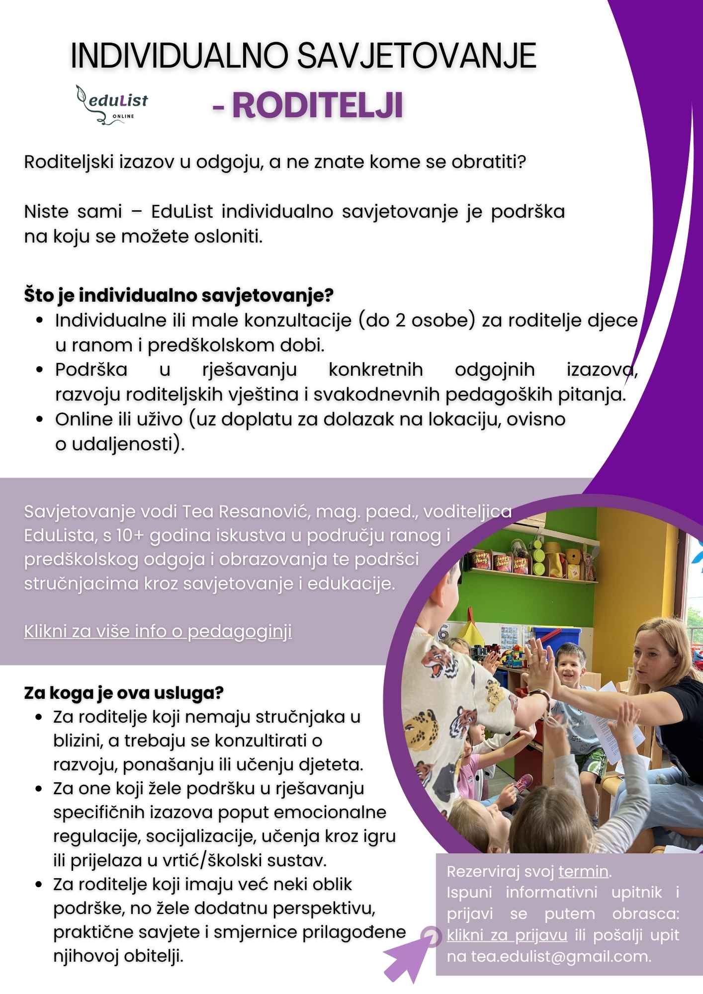 EduList individualno savjetovanje roditelja o odgoju, izazovima, pedagoškim granicama