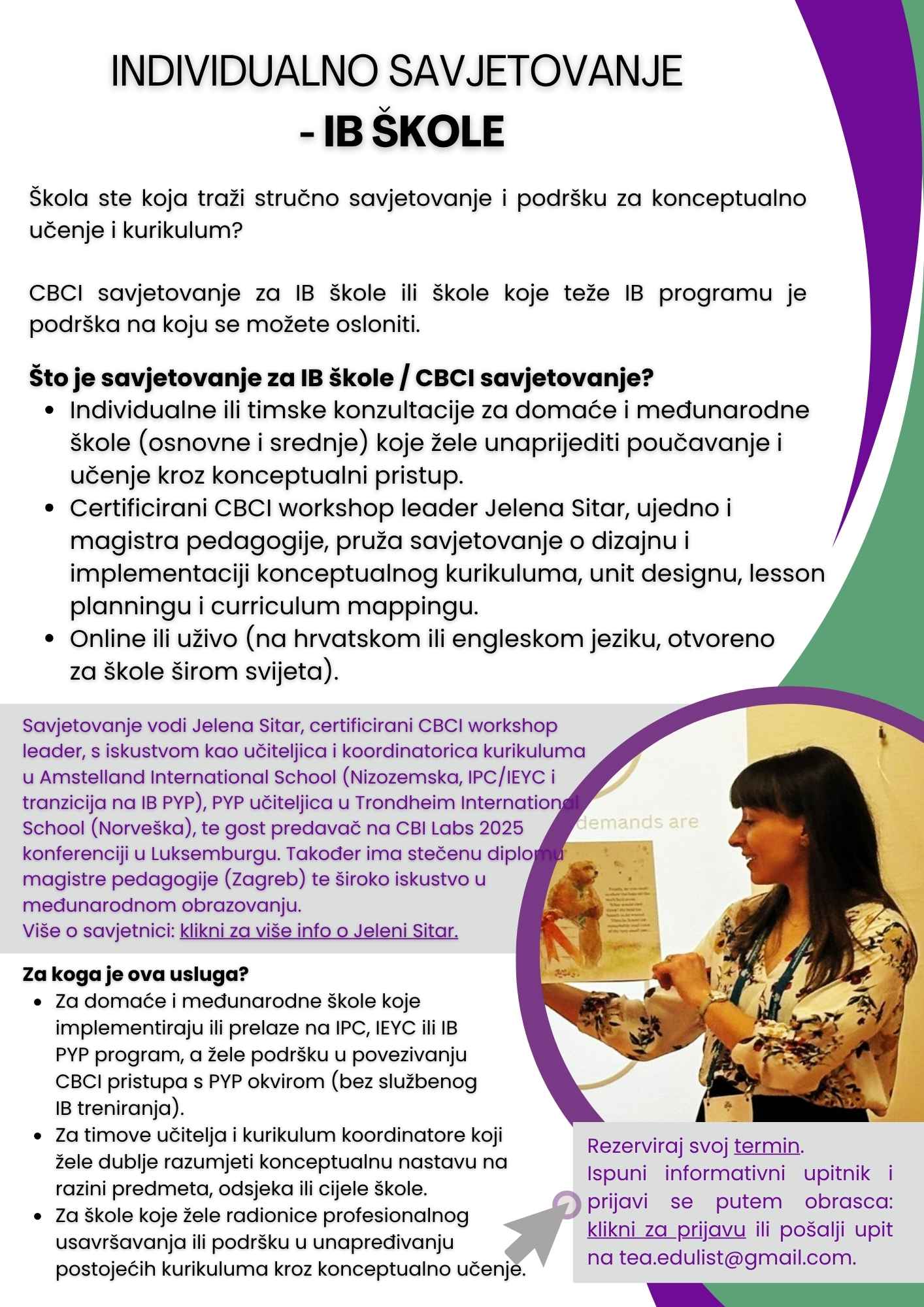 EduList savjetovanje za IB škole, individualne konzultacije, edukacije, radionice, Jelena Sitar